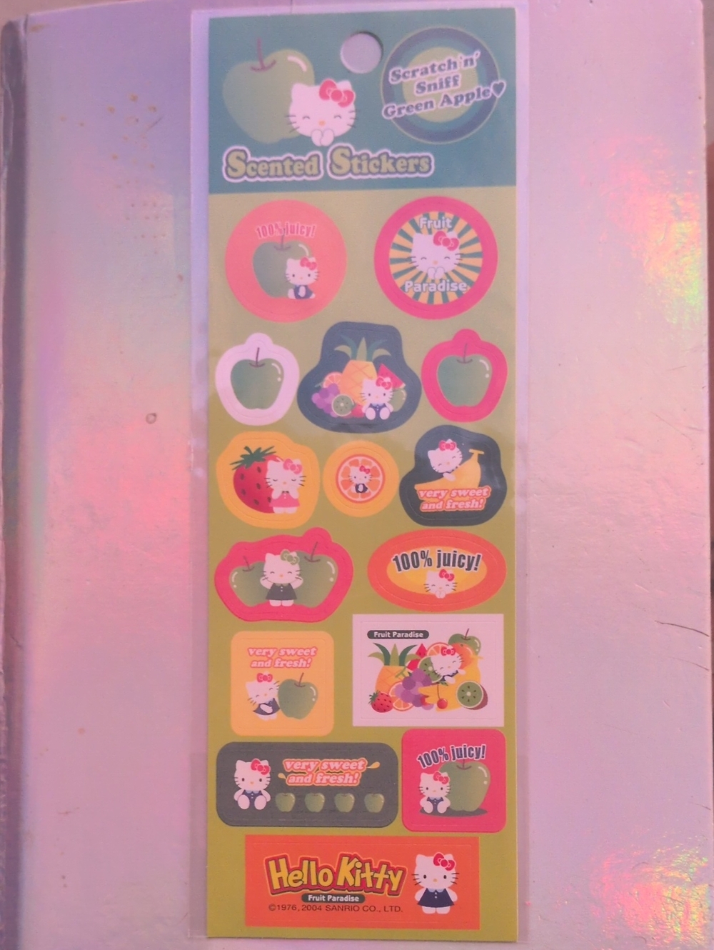 Hello Kitty Green Apple Scented Stickers — Pink & Green Fruit Designs